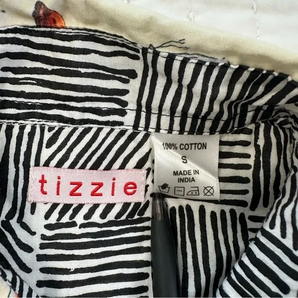 TIZZIE 100% COTTON 3/4 SLEEVE ROME SHIRT NEUTRAL BUTTERFLIES VOILE - Picture 8 of 14